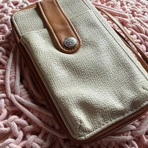 Cream and Tan Organizer Wallet Crossbody Bag